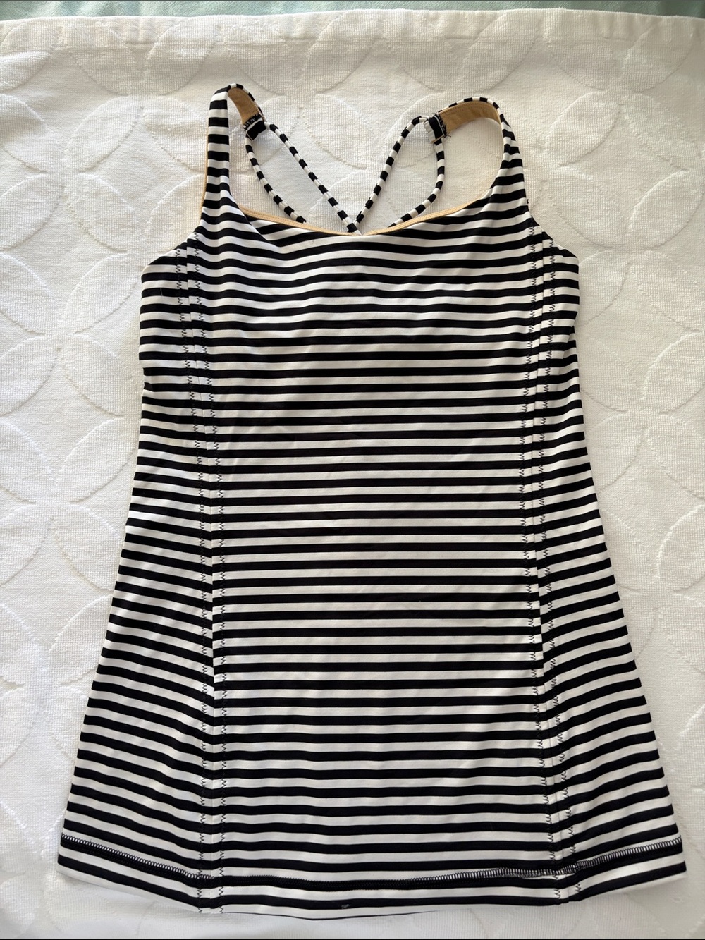 lululemon athletica Black & White Striped Tank with Crisscross Back